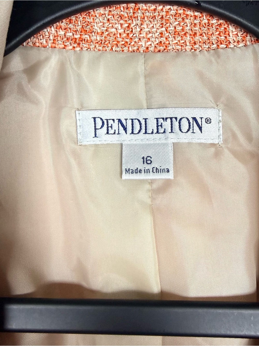 NWT Pendleton Coral Orange Tweed Blazer Jacket Size 16 Beige Trim - Picture 11 of 12